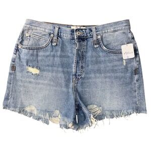 We The Free People Size 31 Blue Distressed Frayed Denim Jean Shorts NWT